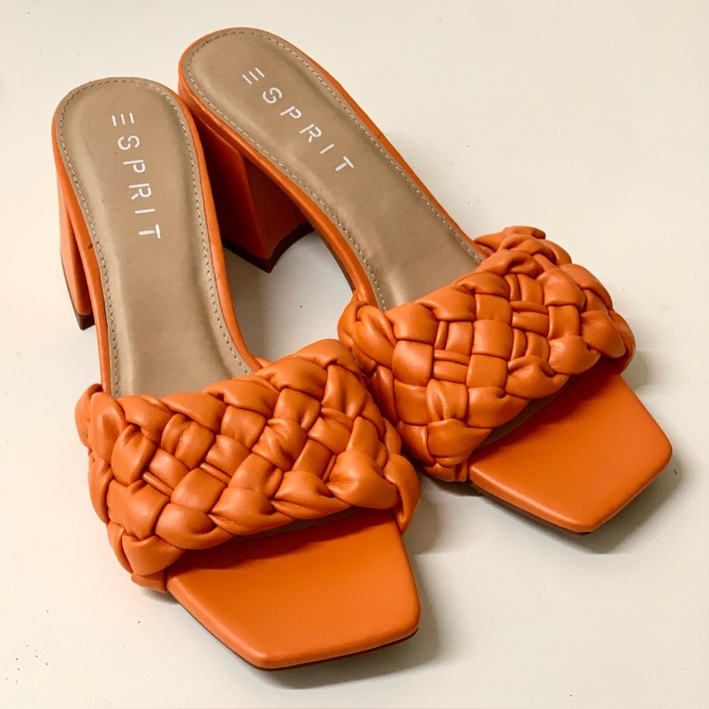 Women’s 8.5 Esprit Vegan Woven Faux Leather Block Heeled Sandals